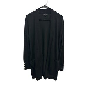 Verve Ami Black Buttoned Cuffs Open Front Cardigan Sweater Size L Cozy Casual